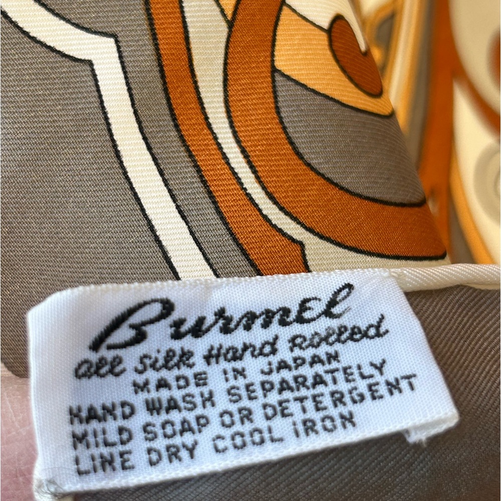 Burmel silk hand rolled vintage Paisley Scarf Japan silver brown geo mod 29” - Picture 6 of 8